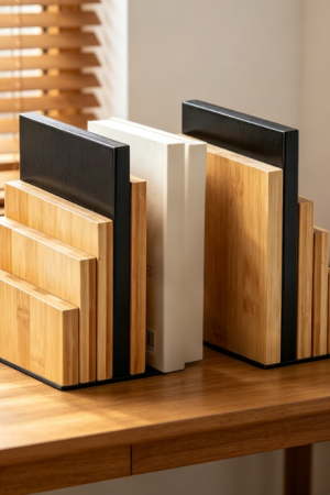 Non-Slip Bamboo Bookends – Suitable for Heavy Books – Pair